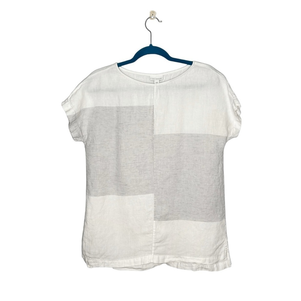 PureJill 100% Linen Boxy Oversized Short Sleeve Colorblock Blouse